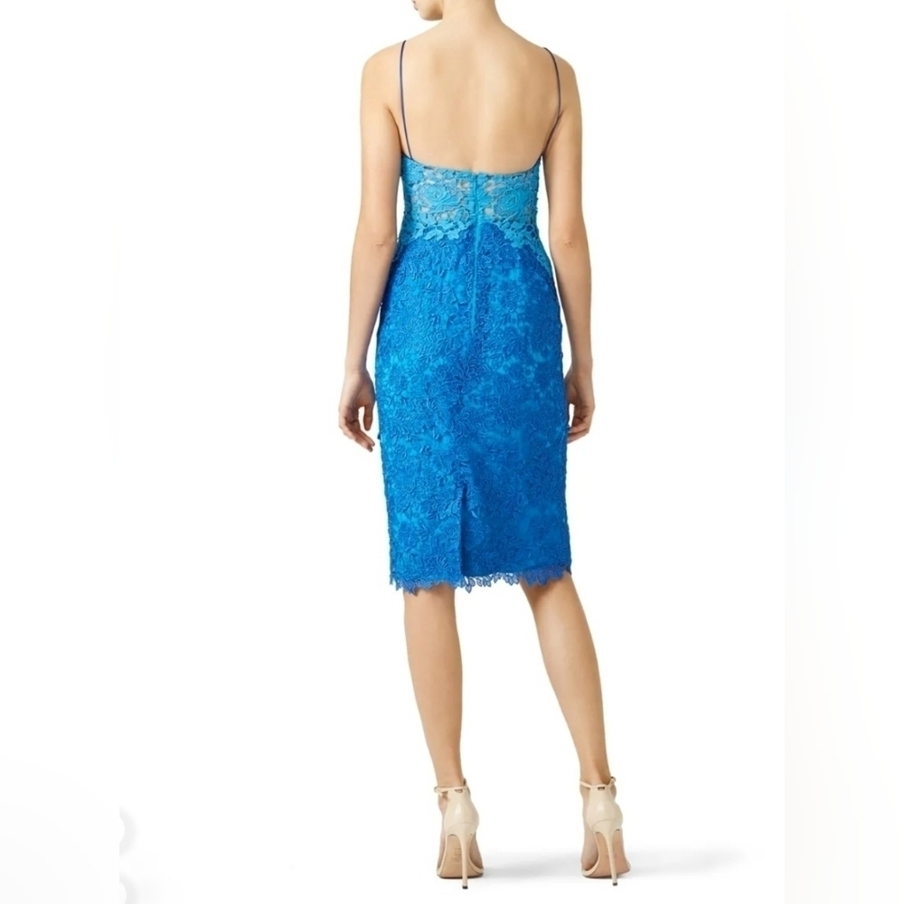 Monique Lhuillier Lace Sheath Dress Wedding Guest Cocktail Blue 2 - Picture 3 of 7